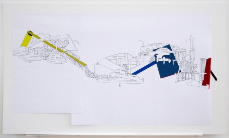 Drawing 5, 2012|Tusche und Collage auf Papier|55,88 x 96,52 cm