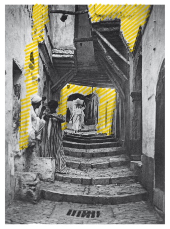 Kasbah Algier, Vielle rue dans la Casbah, 2012  |Postkarte der Collection Régence. E. L. édit., Alger |Mit Pigmentmarker überarbeitet, Inkjetprint auf Hahnemühle Photorag, 50 x 40 cm