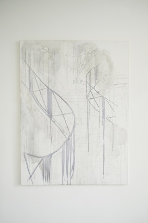 doble bind II|Eva - Maria Kollischan|O.T. (Coco Chanel Treppenhaus II), 2009|Acryl, Edding und Bleistift auf Baumwolle, 160 x 120 cm |