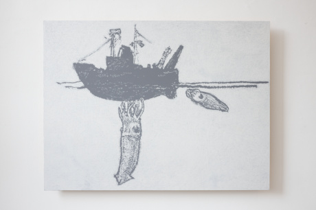 früher war Stollhans besser |2026	 |Kreide, Dispersionsfarbe auf Multiplex|96 × 128 cm