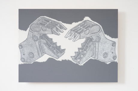 „Ich werde für den Meteor stimmen, Papa, ich glaube, wir brauchen eine Veränderung!“|2026	 |Kreide, Dispersionsfarbe auf Multiplex|96 × 128 cm